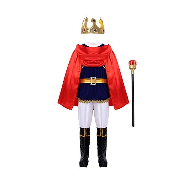 Freebily Enfant Garçon Halloween Déguisement Prince Roi Costume Couronne Cape Prince Roi Canne Chaussettes Ensemble Carnaval 