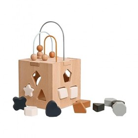 Amagogo Blocs de formes Montessori, jouets trieurs de formes pour tout-petits, centre dactivités sensorielles en bois, cube 