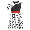 IDOPIP Costume Cruella Costume Enfant Fille Robe 101Dalmatien Déguisement pour Halloween Carnaval Fête danniversaire Deville