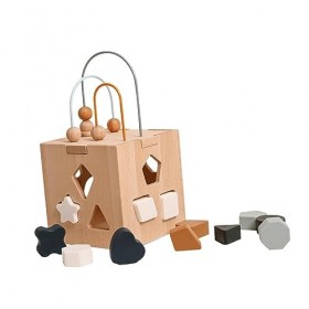 Perfeclan Centre dactivités en bois, cube dactivité pour bébé, blocs de forme Montessori pour le développement précoce pour