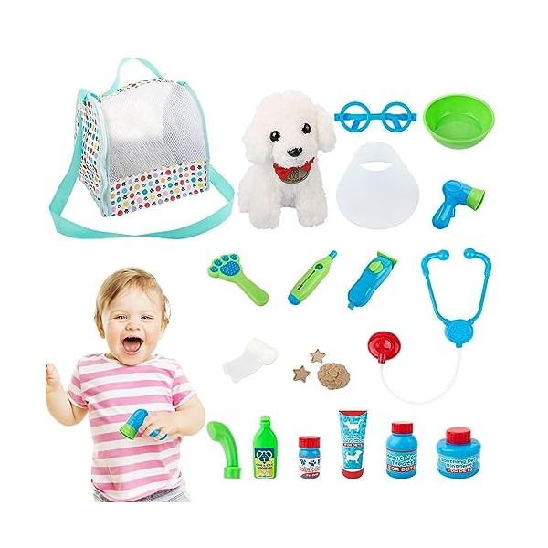 majs Jeu pour Animaux Compagnie,Jouets vétérinaires pour Chiot - Kit médecin pour avec stéthoscope, seringue, thermomètre, Ba