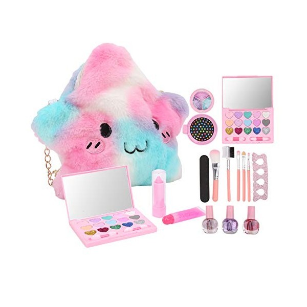 Ensembles de Maquillage de Jeu de Simulation - Kit de Maquillage Lavable de 19 Pièces pour Les Filles Brosse Cosmétique Verni