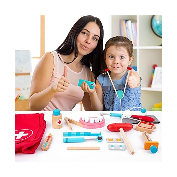 raspbery Docteur, Jouets Jeu Dentiste pour Enfants, Jeu Docteur médical, Jouets doutils Dentiste en Bois pour Tout-Petits, g