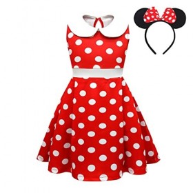 Lito Angels Deguisement Robe Minnie Mouse avec Oreilles de Souris Serre-tete pour Enfant Filles Taille 7-9 ans étiquette en 
