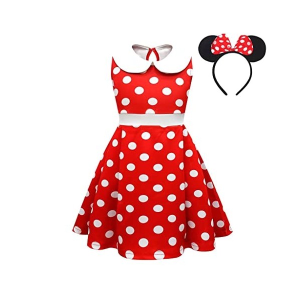 Lito Angels Deguisement Robe Minnie Mouse avec Oreilles de Souris Serre-tete pour Enfant Filles Taille 7-9 ans étiquette en 