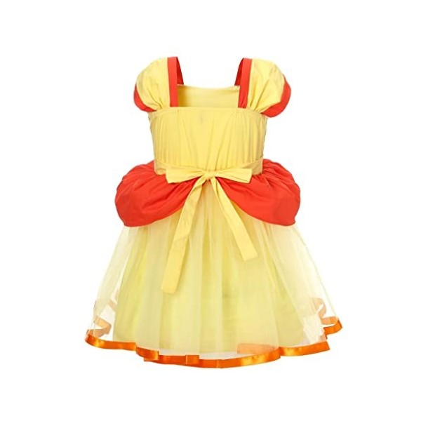 Lito Angels Deguisement Robe Princesse Peach pour Bebe Fille avec Couronne et Gants Taille 3-6 mois, Jaune étiquette en tiss