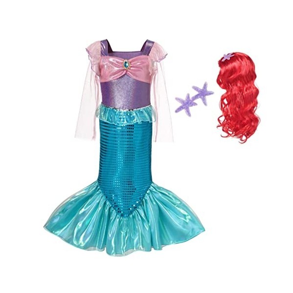 Lito Angels Deguisement Robe Sirene Princesse Ariel pour Enfant Fille Taille 3-4 ans, Violet Bleu