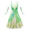 Lito Angels Deguisement Costume Robe de Princesse Tiana avec Gants pour Enfant Fille, Taille 3-4 ans, Vert étiquette en tiss