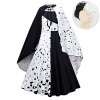 Lito Angels Deguisement Costume Cruella Robe à Pois Dalmatien Noir et Blanc pour Enfant Fille, Taille 9-10 ans