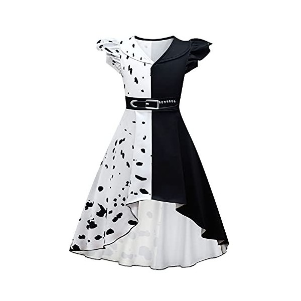 Lito Angels Deguisement Costume Cruella Robe à Pois Dalmatien Noir et Blanc pour Enfant Fille, Taille 9-10 ans