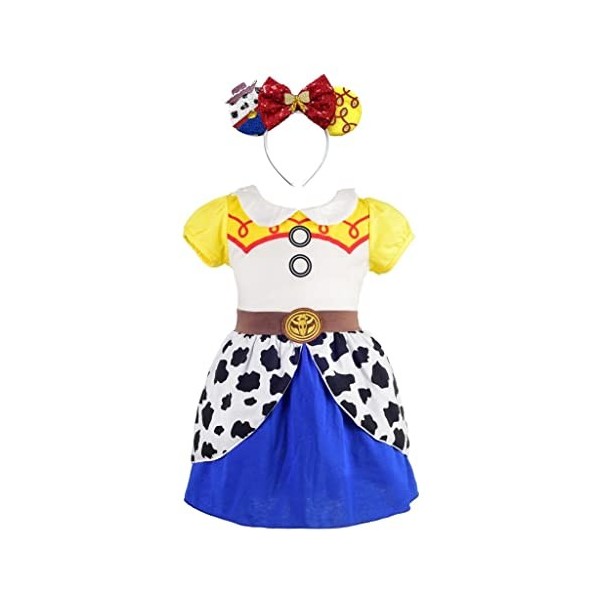 Lito Angels Deguisement Robe Enfant Fille avec Bandeau Cheveux, Anniversaire Fete Carnaval Cowgirl Costume Vetement Ete, Tail