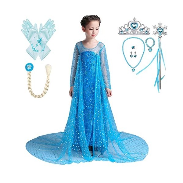 Costume Elsa de la Reine des Neiges pour Enfant, Robe Lumineuse