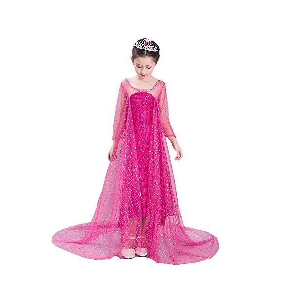 Lito Angels Deguisement Robes à Paillettes Reine des Neiges Costume Princesse Elsa avec Cape de Train et Accessoires Enfant F