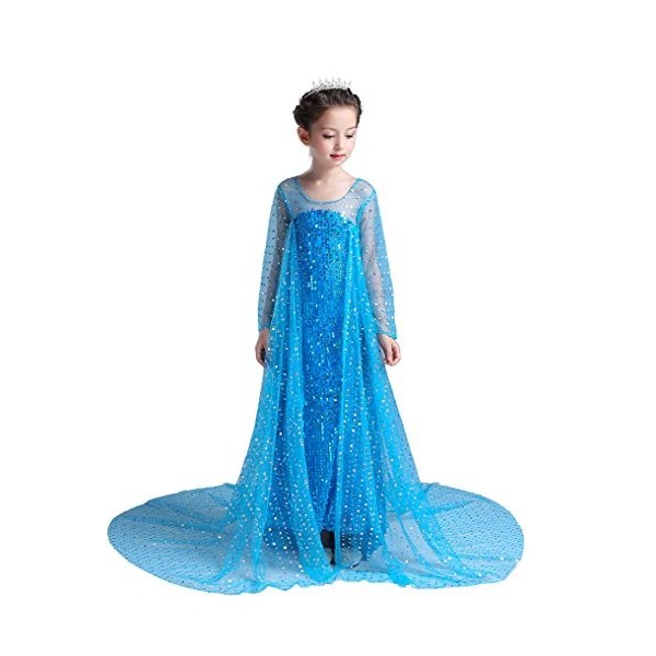 Lito Angels Deguisement Robes à Paillettes Reine des Neiges Costume Princesse Elsa avec Cape de Train et Accessoires Enfant F