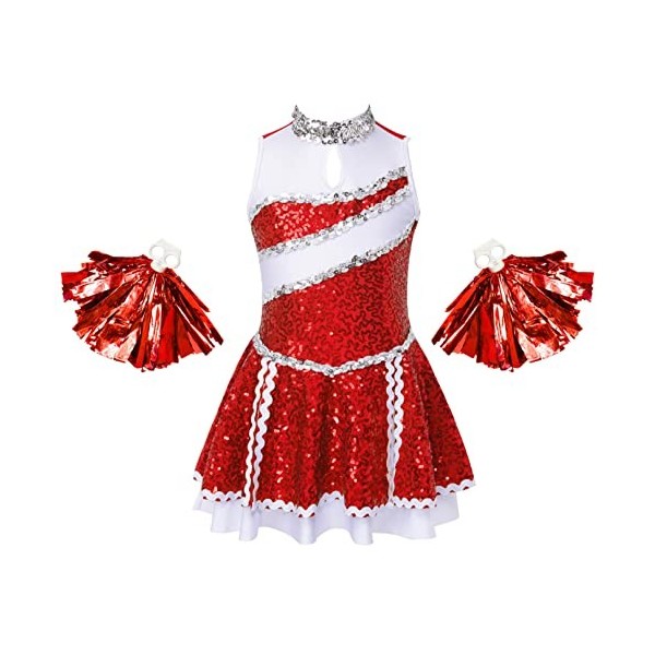 TiaoBug Costume Pom-pom Girl Enfant Fille Déguisement Cheerleaders Cospaly Halloween Carnaval Paillettes Robe Dance Gymnastiq