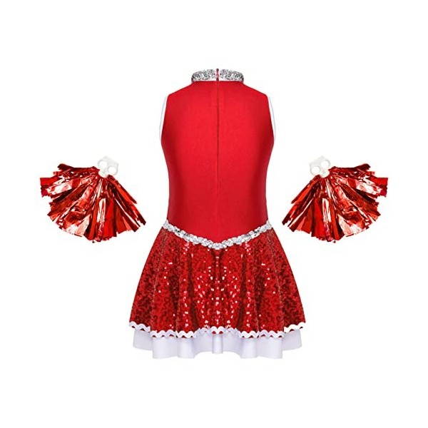 TiaoBug Costume Pom-pom Girl Enfant Fille Déguisement Cheerleaders Cospaly Halloween Carnaval Paillettes Robe Dance Gymnastiq