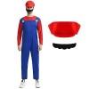 Déguisement de Super Mario Bros incluant une combinaison, des moustaches et une casquette, parfait pour carnaval, Halloween, 