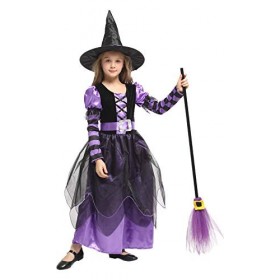 Huarsion Costume de sorcière pour fille - Robe de sorcière à manches longues - Costume dHalloween pour fille - Carnaval - Ha