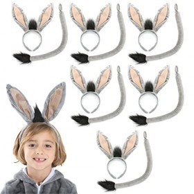 Lot de 6 oreilles et queue dâne grises sur un bandeau et une longue queue dâne grise avec une pointe noire – Accessoires de