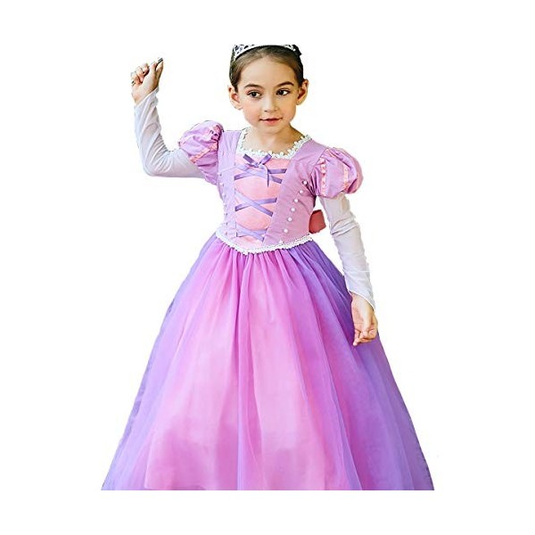 yeesn Petites Filles Princesse Rapunzel Costume Manches Longues en Maille Robe Cosplay Halloween Robe de soirée danniversair