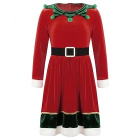 Oyolan Enfant Fille Déguisement Lutin de Noël Robe Velours/Paillette Costume Noël Tenue Cosplay Mère Noël Spectacle 3-14 Ans 