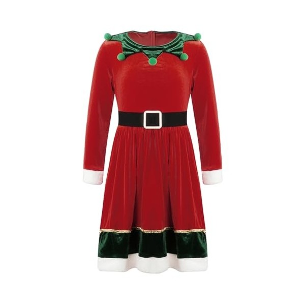 Oyolan Enfant Fille Déguisement Lutin de Noël Robe Velours/Paillette Costume Noël Tenue Cosplay Mère Noël Spectacle 3-14 Ans 