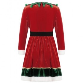 Oyolan Enfant Fille Déguisement Lutin de Noël Robe Velours/Paillette Costume Noël Tenue Cosplay Mère Noël Spectacle 3-14 Ans 