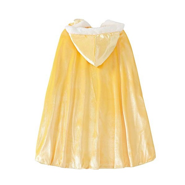 Cape longue à capuche en velours pour fille Déguisement Princesse Elsa pour Halloween, fête, cosplay Tenue dhiver - Jaune - 