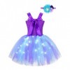 Oyolan Déguisement Sirène Fille Enfant Princesse Robe Lumineuse LED Serre-Tête Bandeau Cosplay Halloween Carnaval Fête Annive