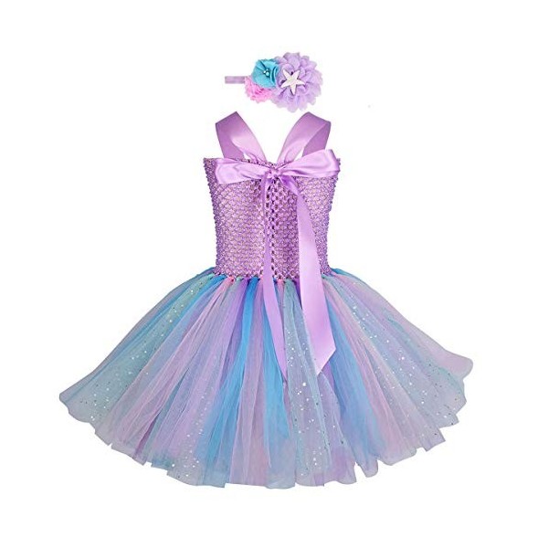 Déguisement Robe de Sirène pour Enfant Filles Ariel Princesse Entrejambe Fait Main Robe Tulle avec Bandeau Cosplay Xmas Anniv