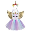 IEFIEL Déguisement Princesse Sirène Enfant Fille Robe Halloween Soirée Cérémonie Fête + Aile + Bandeau Licorne Fille Cosplay 