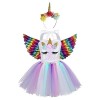 IEFIEL Déguisement Princesse Sirène Enfant Fille Robe Halloween Soirée Cérémonie Fête + Aile + Bandeau Licorne Fille Cosplay 