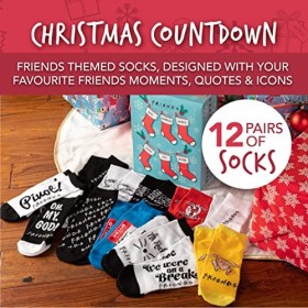 Paladone Calendrier de lAvent 2021 avec chaussettes Friends TV Show - Compte à rebours 12 jours de Noël - Unisexe Multicolor