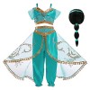 Eleasica Fille Aladdin Jasmine Princesse Cosplay Costumes 2pcs Ensembles Pantalons Conte de Fée Déguisement Bleu Respirant Ha