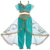 Eleasica Fille Aladdin Jasmine Princesse Cosplay Costumes 2pcs Ensembles Pantalons Conte de Fée Déguisement Bleu Respirant Ha