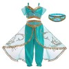 Eleasica Fille Aladdin Jasmine Princesse Cosplay Costumes 2pcs Ensembles Pantalons Conte de Fée Déguisement Bleu Respirant Ha