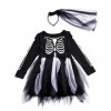 IKALI Costume de squelette pour enfant - Pour fille - Costume dHalloween - Robe effrayante - Manches longues - Pour fête de 