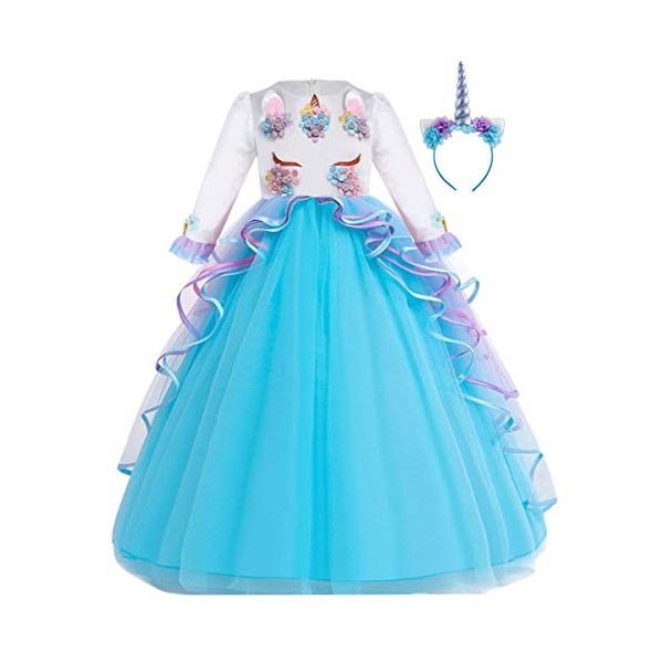 CinheyU Filles Déguisement Licorne Robe en Manches Longues pour Noël Halloween Canaval Costume de Cérémonie Anniversaire Fête