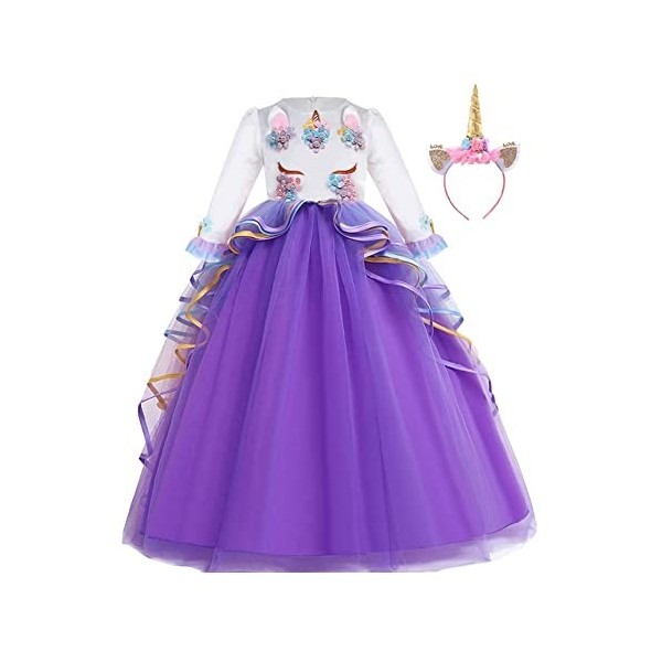 CinheyU Filles Déguisement Licorne Robe en Manches Longues pour Noël Halloween Canaval Costume de Cérémonie Anniversaire Fête