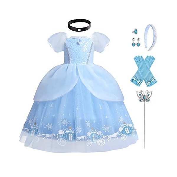 IBAKOM Enfants Filles Déguisements Sofia Cendrillon Robe Princesse Costume Conte Fée Carnaval Cosplay Fête Anniversaire Noël 