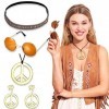 JeVenis Plume Hippie Costume Accessoires pour Femmes Collier Signe de Paix Bandeau Boho Rétro Accessoires Hippie 70s Lunettes