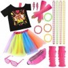 PLULON 18 Pcs Enfants 80s Costume Accessoires Ensemble 1980s T-Shirt Tutu Fancy Outfit Halloween Party Cosplay pour Filles