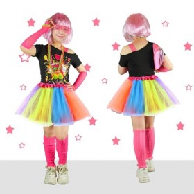 PLULON 18 Pcs Enfants 80s Costume Accessoires Ensemble 1980s T-Shirt Tutu Fancy Outfit Halloween Party Cosplay pour Filles