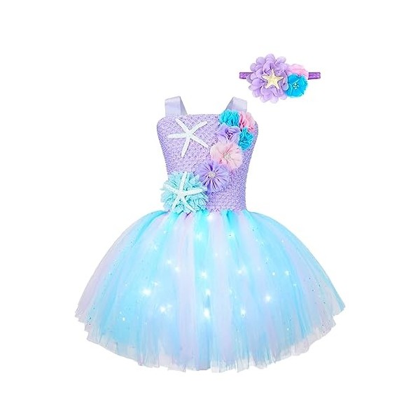 Oyolan Déguisement Sirène Fille Enfant Princesse Robe Lumineuse LED