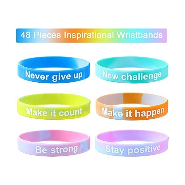 Dawafit 48 PièCes Bracelets Inspirants Bracelets de Motivation ColoréS pour Fournitures de FêTe DÉTudiants pour Enfants