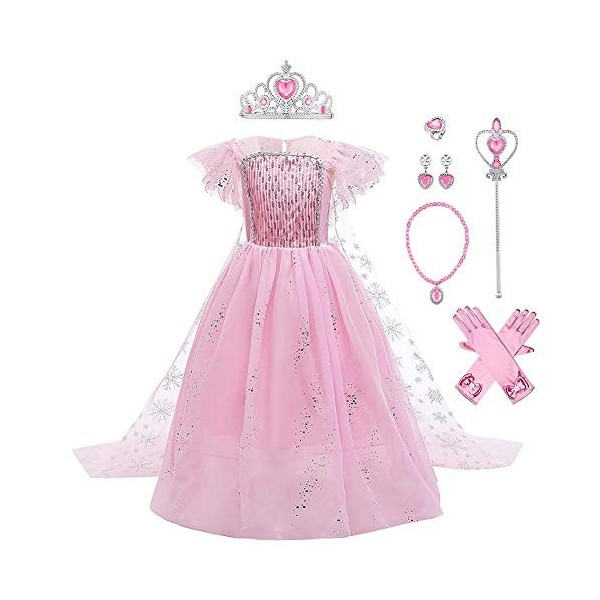 IDOPIP Princesse Filles Elsa Reine des Neiges 2 Costume déguisement + Accessoires Cosplay Halloween Noël Performance Fête Ann