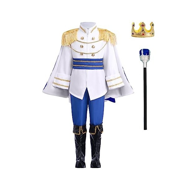 IBAKOM Enfants Garçons Déguisement Prince Prince Roi Costume Médiéval Royal Halloween Cosplay Tenues Chemise Pantalon Couronn