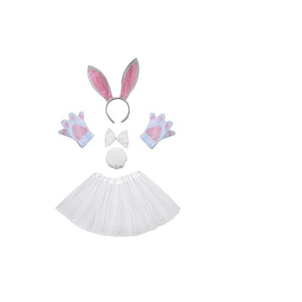 KIRALOVE - Ensemble de costume de lapin fille Tutu Cercle gants nœud carnaval blanc idée cadeau fête, Blanc