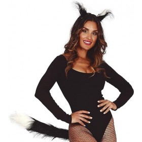 MIMIKRY Déguisement Chat Queue et Oreilles sur Clips Noir/Blanc Accessoire de Costume Queue de Chat