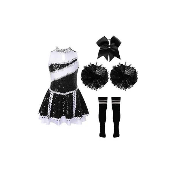 TiaoBug Costume Pom-pom Girl Enfant Fille Déguisement Cheerleaders Cospaly Halloween Carnaval Paillettes Robe Dance Gymnastiq